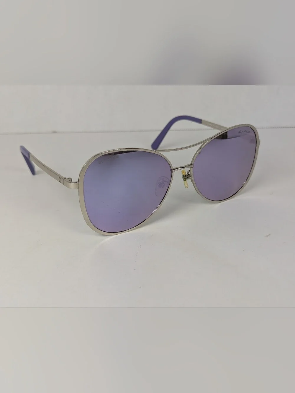 Authentic VTG Y2K Chanel 4198-T Aviator Sunglasses Silver Purple Case &  Cloth